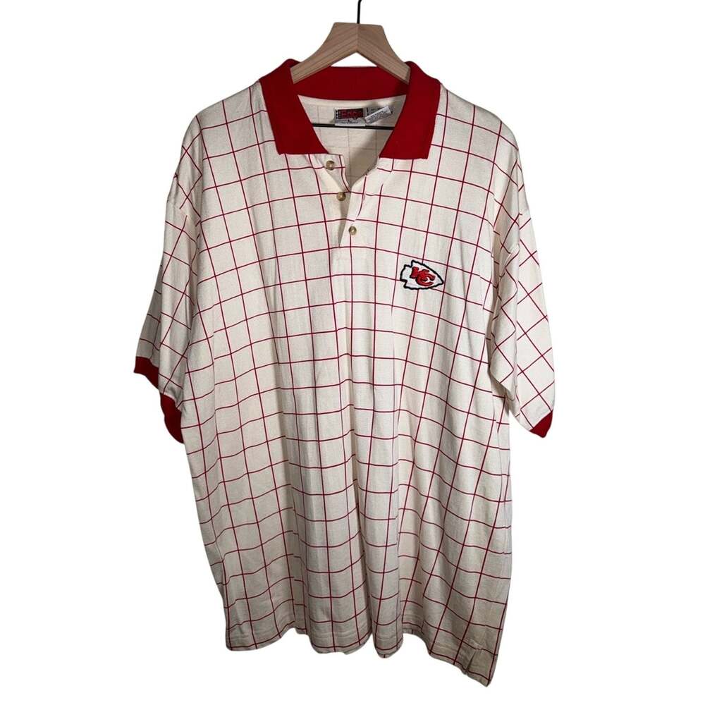 VINTAGE NFL KANSAS CITY CHIEFS 90s Single Stitch Edge tailgate game day polo L